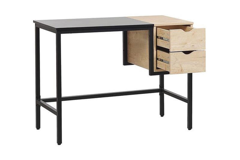 GOLOBO Skrivbord 100 cm med Förvaring 2 Lådor Svart/Ljust Tr - Möbler - Hemmakontor - Skrivbord