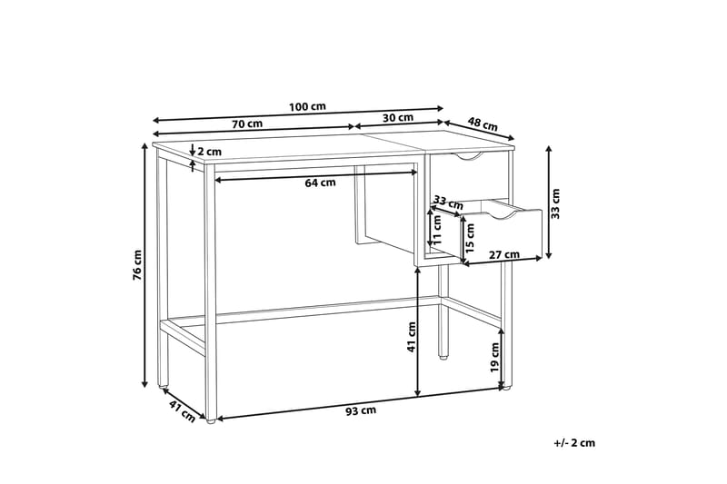 GOLOBO Skrivbord 100 cm med Förvaring 2 Lådor Svart/Ljust Tr - Möbler - Hemmakontor - Skrivbord
