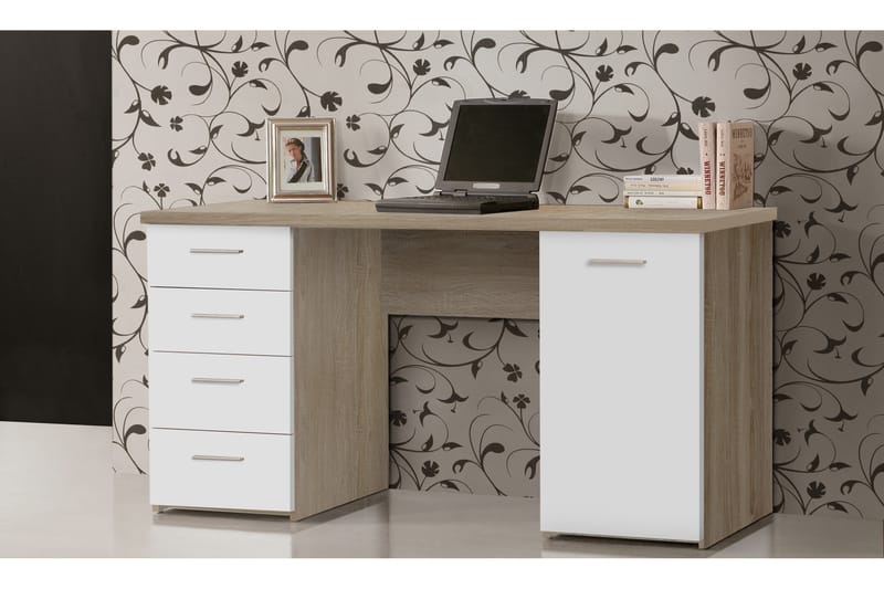 GOSLING Skrivbord 145 cm med Förvaring 4 Lådor + Skåp Brun/V - Brun - Möbler - Hemmakontor - Skrivbord