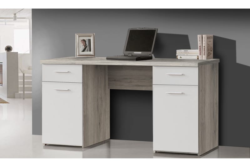 GOSLING Skrivbord 145 cm med Förvaring Skåp+Lådor+Hyllor Bru - Brun/Vit - Skrivbord - Bord