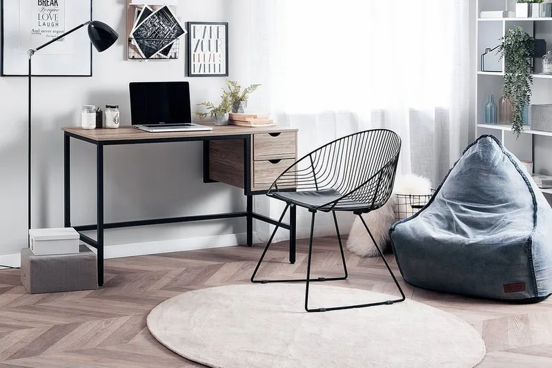 Grantha Skrivbord 120 cm med Förvaring 2 Lådor - Ljusbrun/Svart - Möbler - Hemmakontor - Skrivbord