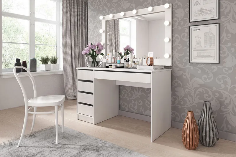 Harland Skrivbord 120 cm med 5 Förvaringslådor - Vit / Vit Högglans - Möbler - Hemmakontor - Skrivbord