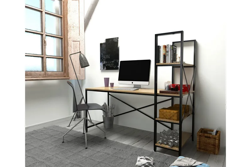 Hejde Skrivbord 160 cm med Förvaring Hyllor - Brun/Svart - Möbler - Hemmakontor - Skrivbord