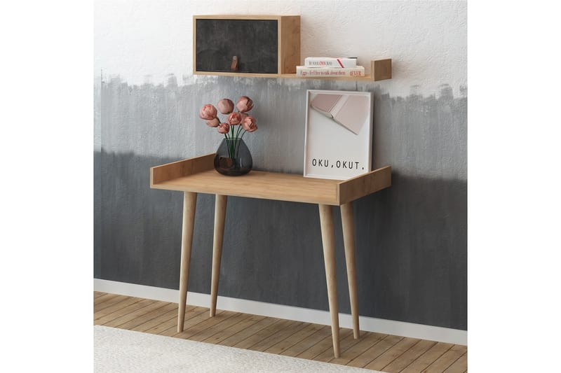 HILARIA Skrivbord 100 cm med Förvaring Vägghylla Grå/Trä - Grå/Trä - Möbler - Hemmakontor - Skrivbord