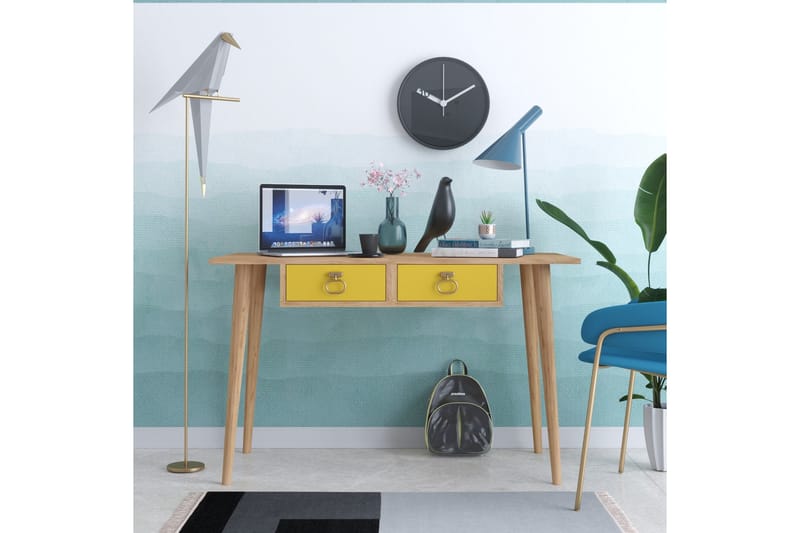 HILARIA Skrivbord 120 cm med Förvaring 2 Lådor Guld/Natur/Gu - Möbler - Hemmakontor - Skrivbord