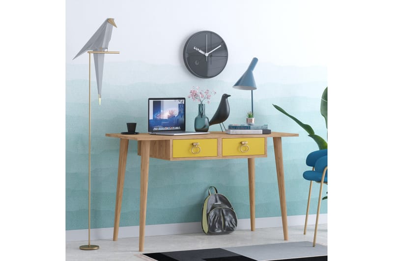 HILARIA Skrivbord 120 cm med Förvaring 2 Lådor Guld/Natur/Gu - Möbler - Hemmakontor - Skrivbord