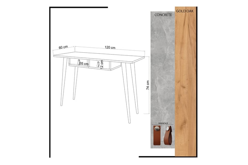 HILARIA Skrivbord 120 cm med Förvaring 2 Lådor Guld/Natur/Gu - Möbler - Hemmakontor - Skrivbord
