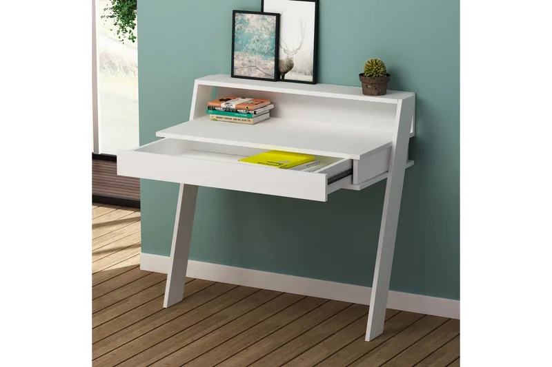 Homitis Väggskrivbord 94 cm med Förvaring Låda + Hylla - Vit - Möbler - Hemmakontor - Skrivbord