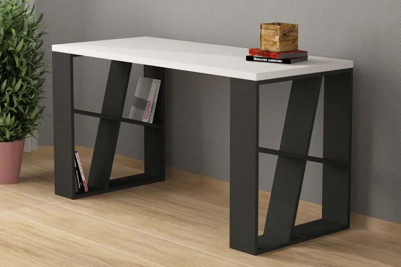 Honemey Skrivbord 140 cm - Vit/Mörkgrå - Möbler - Hemmakontor - Skrivbord