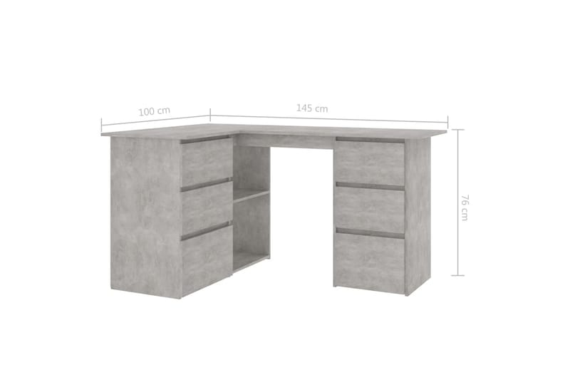 Hörnskrivbord betonggrå 145x100x76 cm spånskiva - Grå - Skrivbord - Bord