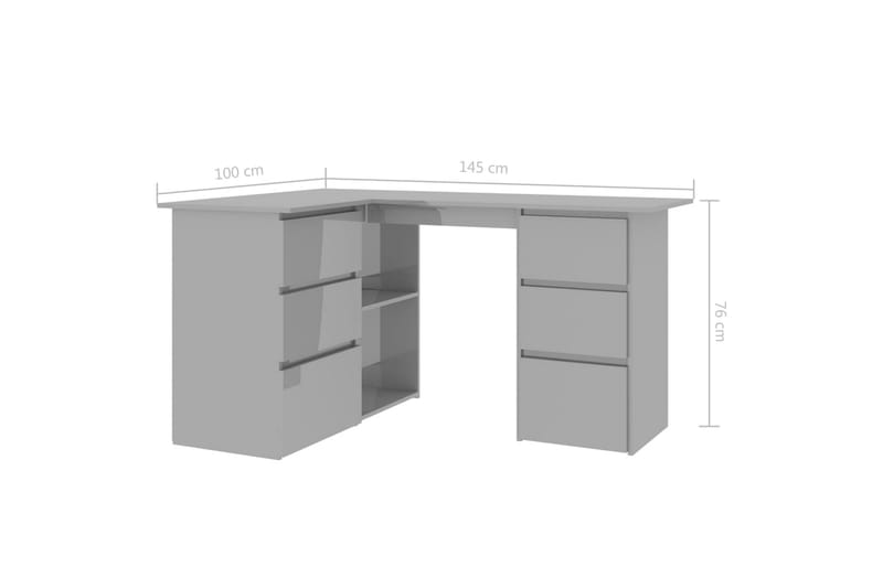 Hörnskrivbord grå högglans 145x100x76 cm spånskiva - Grå - Skrivbord - Bord