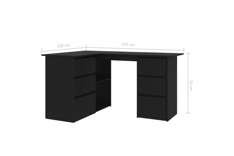 Hörnskrivbord svart 145x100x76 cm spånskiva - Svart - Skrivbord - Bord