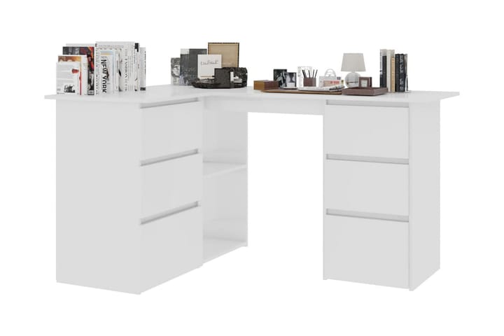 Hörnskrivbord vit högglans 145x100x76 cm spånskiva - Vit - Bord - Skrivbord