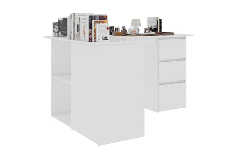 Hörnskrivbord vit högglans 145x100x76 cm spånskiva - Vit - Bord - Skrivbord