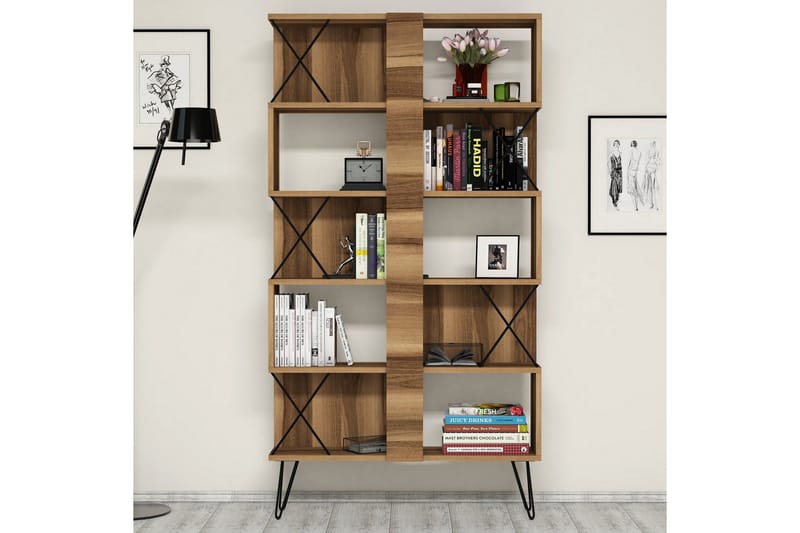 Hovdane Skrivbord 120 cm med Förvaring + 2 Bokhyllor - Brun/Svart/Ek - Möbler - Hemmakontor - Skrivbord