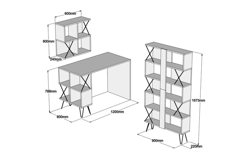Hovdane Skrivbord 120 cm med Förvaring + 2 Bokhyllor - Brun/Svart/Ek - Möbler - Hemmakontor - Skrivbord