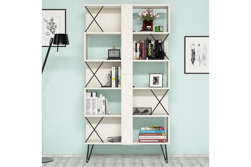 Hovdane Skrivbord 120 cm med Förvaring + 2 Bokhyllor - Krämvit/Svart - Möbler - Hemmakontor - Skrivbord