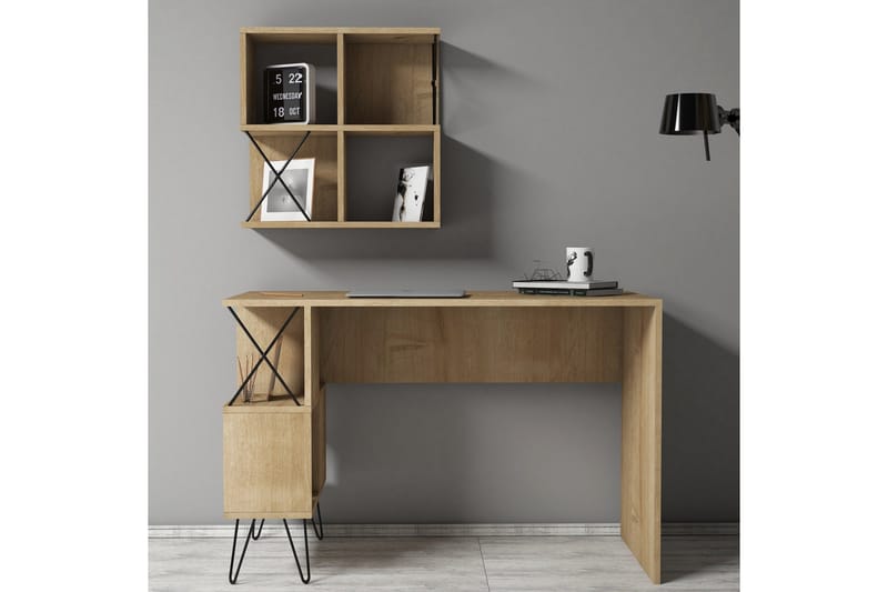 Hovdane Skrivbord 120 cm med Förvaring + 2 Bokhyllor - Ljusbrun/Svart - Möbler - Hemmakontor - Skrivbord