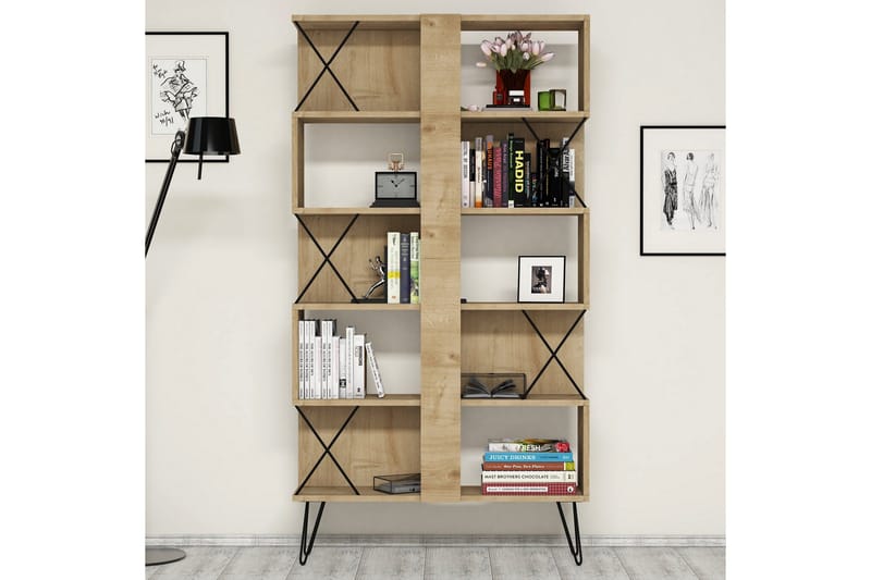 Hovdane Skrivbord 120 cm med Förvaring + 2 Bokhyllor - Ljusbrun/Svart - Möbler - Hemmakontor - Skrivbord