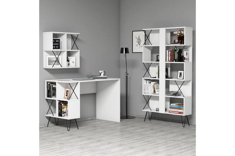 Hovdane Skrivbord 120 cm med Förvaring + 2 Bokhyllor - Vit - Möbler - Hemmakontor - Skrivbord