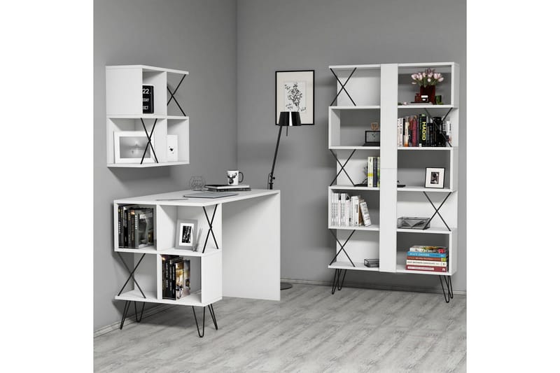 Hovdane Skrivbord 120 cm med Förvaring + 2 Bokhyllor - Vit - Möbler - Hemmakontor - Skrivbord