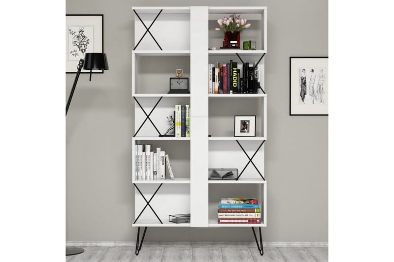 Hovdane Skrivbord 120 cm med Förvaring + 2 Bokhyllor - Vit - Möbler - Hemmakontor - Skrivbord