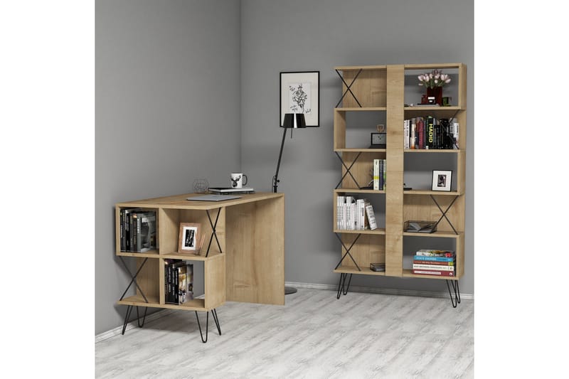 Hovdane Skrivbord 120 cm med Förvaring Hylla + Bokhylla - Brun/Ek - Möbler - Hemmakontor - Skrivbord