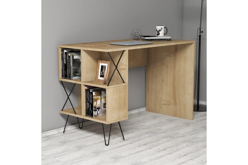 Hovdane Skrivbord 120 cm med Förvaring Hylla + Bokhylla - Brun/Ek - Möbler - Hemmakontor - Skrivbord