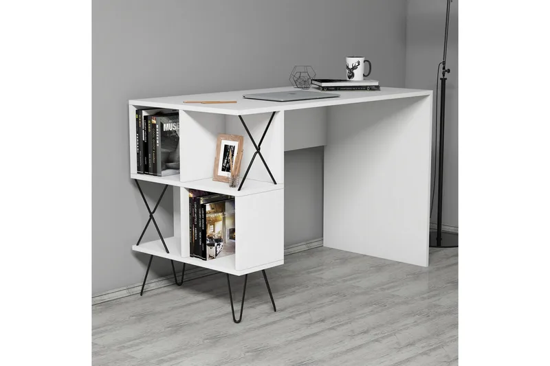 Hovdane Skrivbord 120 cm med Förvaring Hylla + Bokhylla - Extra Vit - Möbler - Hemmakontor - Skrivbord