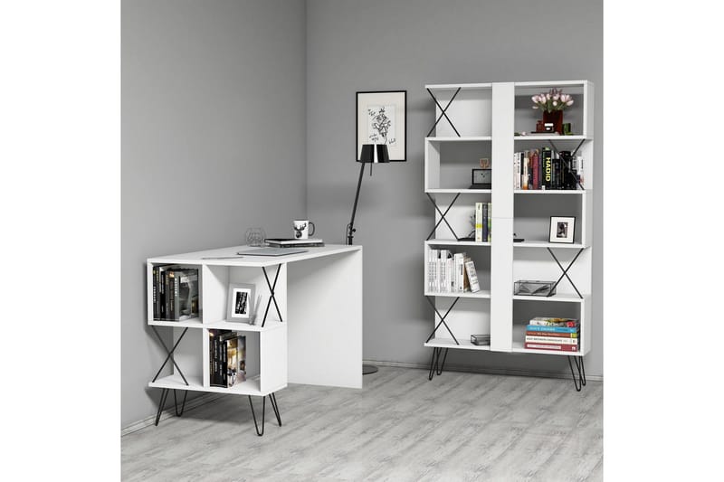 Hovdane Skrivbord 120 cm med Förvaring Hylla + Bokhylla - Extra Vit - Möbler - Hemmakontor - Skrivbord