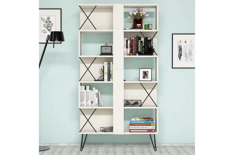 Hovdane Skrivbord 120 cm med Förvaring Hylla + Bokhylla - Extra vit/Svart - Möbler - Hemmakontor - Skrivbord