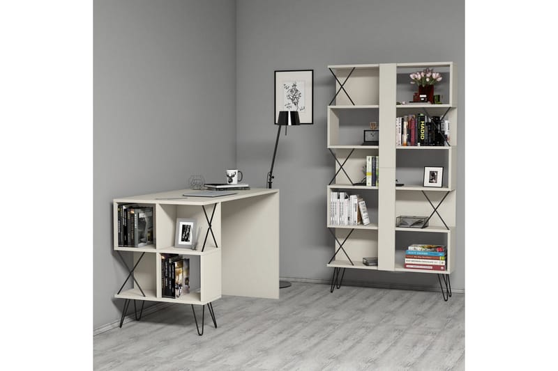 Hovdane Skrivbord 120 cm med Förvaring Hylla + Bokhylla - Extra vit/Svart - Möbler - Hemmakontor - Skrivbord