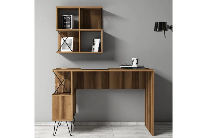 Hovdane Skrivbord 120 cm med Förvaring Hylla + Bokhylla Lite - Brun/Svart - Möbler - Hemmakontor - Skrivbord