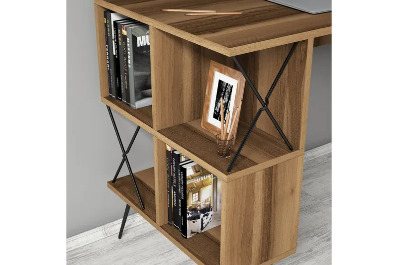 Hovdane Skrivbord 120 cm med Förvaring Hylla + Bokhylla Lite - Brun/Svart - Möbler - Hemmakontor - Skrivbord