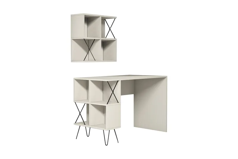 Hovdane Skrivbord 120 cm med Förvaring Hylla + Bokhylla Lite - Krämvit/Svart - Möbler - Hemmakontor - Skrivbord