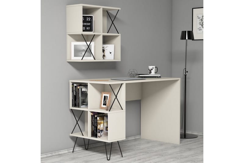 Hovdane Skrivbord 120 cm med Förvaring Hylla + Bokhylla Lite - Krämvit/Svart - Möbler - Hemmakontor - Skrivbord
