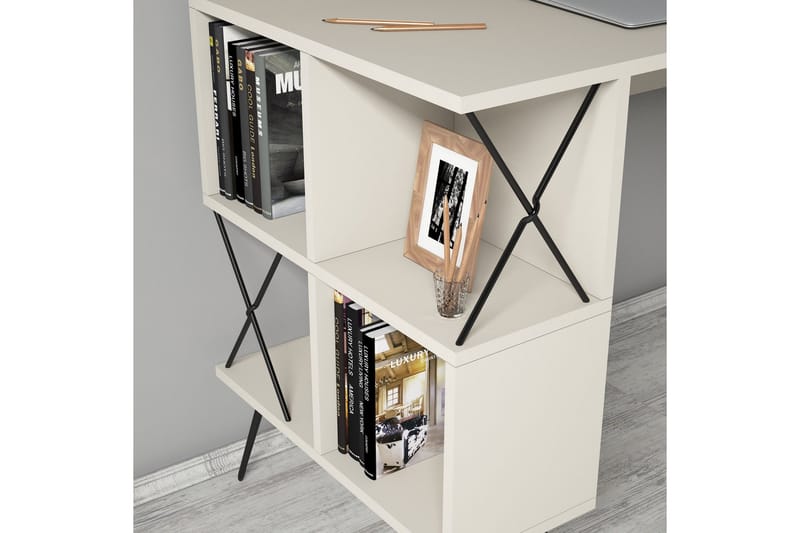 Hovdane Skrivbord 120 cm med Förvaring Hylla + Bokhylla Lite - Krämvit/Svart - Möbler - Hemmakontor - Skrivbord