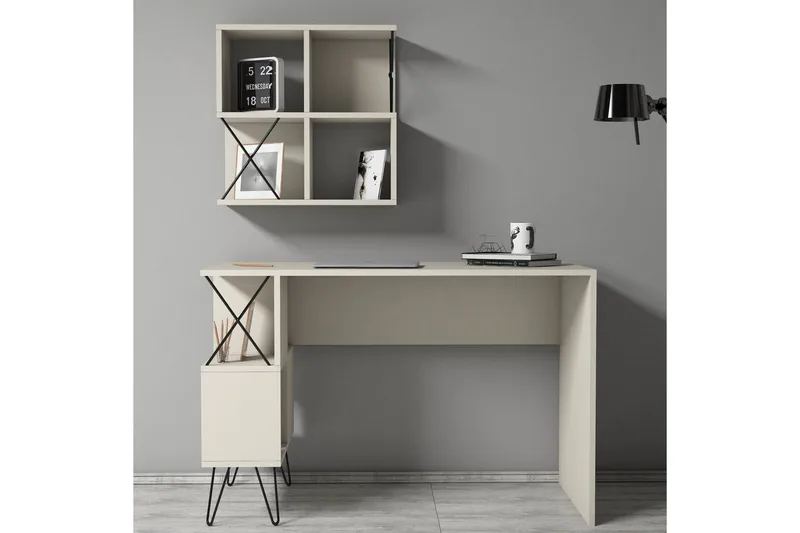 Hovdane Skrivbord 120 cm med Förvaring Hylla + Bokhylla Lite - Krämvit/Svart - Möbler - Hemmakontor - Skrivbord