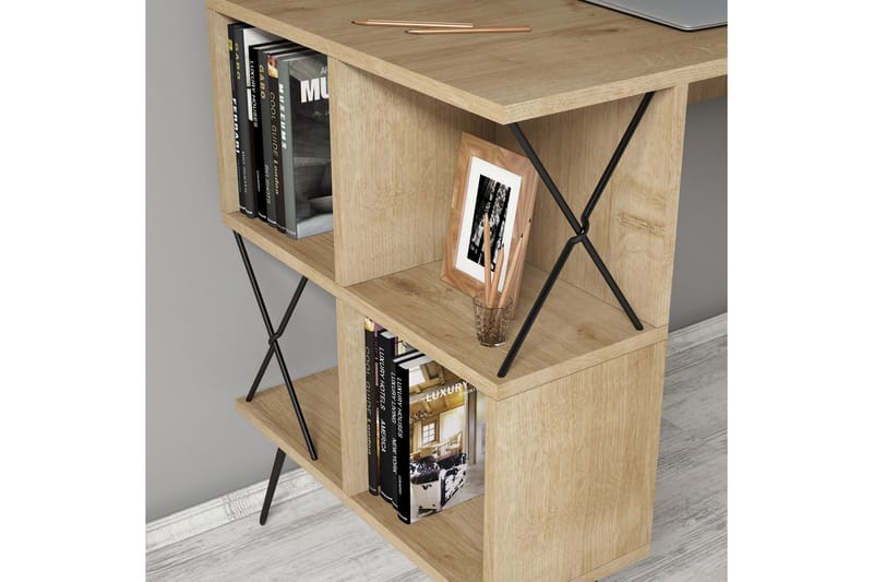 Hovdane Skrivbord 120 cm med Förvaring Hylla + Bokhylla Lite - Ljusbrun - Möbler - Hemmakontor - Skrivbord