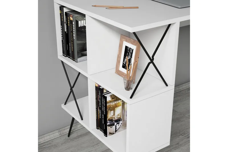 Hovdane Skrivbord 120 cm med Förvaring Hylla + Bokhylla Lite - Vit/Svart - Möbler - Hemmakontor - Skrivbord