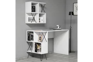Hovdane Skrivbord 120 cm med Förvaring Hylla + Bokhylla Lite - Vit/Svart - Möbler - Hemmakontor - Skrivbord