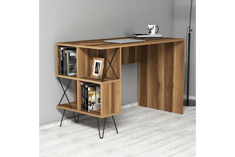 Hovdane Skrivbord 120 cm med Förvaring Hylla - Brun/Svart - Möbler - Hemmakontor - Skrivbord