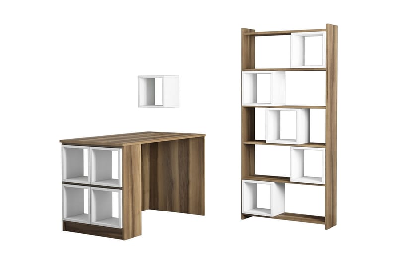 Hovdane Skrivbord 120 cm med Förvaring Hylla+Vägghylla+Bokhy - Brun/Vit - Möbler - Hemmakontor - Skrivbord