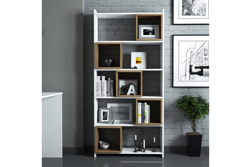 Hovdane Skrivbord 120 cm med Förvaring + Vägghylla + - Vit/Brun - Möbler - Hemmakontor - Skrivbord