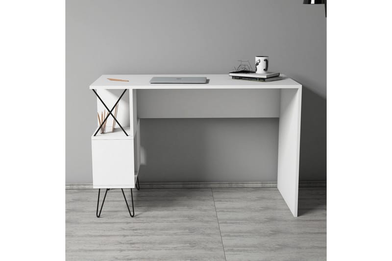 Hovdane Skrivbord 120 med Förvaring Hylla - Vit/Svart - Möbler - Hemmakontor - Skrivbord