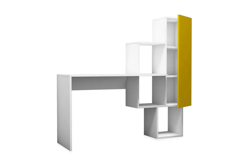 Hovdane Skrivbord 145 cm med Förvaring Hyllor + Skåp - Vit/Gul - Möbler - Hemmakontor - Skrivbord