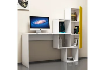 Hovdane Skrivbord 145 cm med Förvaring Hyllor + Skåp - Vit/Gul - Möbler - Hemmakontor - Skrivbord