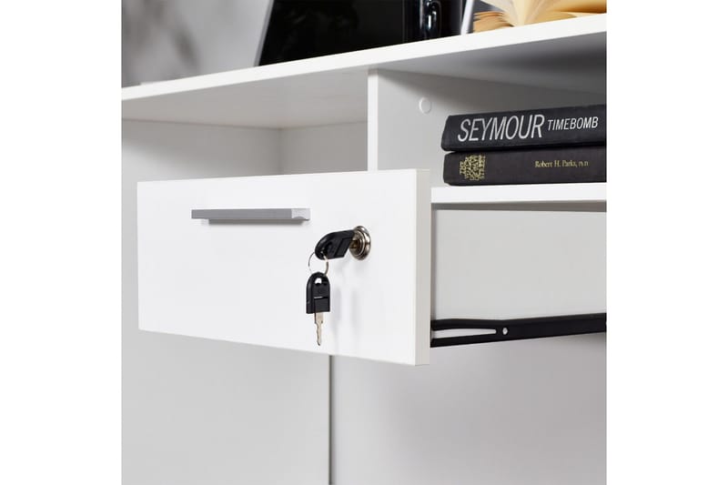 Irbene Skrivbord 120 cm med Förvaring Hyllor + Låsbar Låda - Vit - Möbler - Hemmakontor - Skrivbord