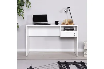 Irbene Skrivbord 120 cm med Förvaring Hyllor + Låsbar Låda - Vit - Möbler - Hemmakontor - Skrivbord