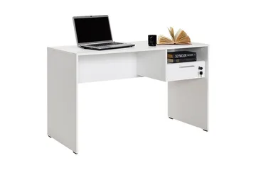 Irbene Skrivbord 120 cm med Förvaring Hyllor + Låsbar Låda - Vit - Möbler - Hemmakontor - Skrivbord